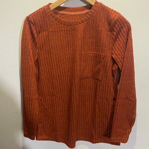 Ribbed Orange Pullover Long Sleeve‎ Womens Top Size M